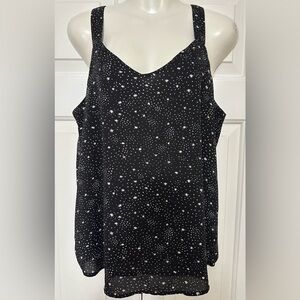 Loft ladies strap tank, size L/P, black w/pretty star pattern